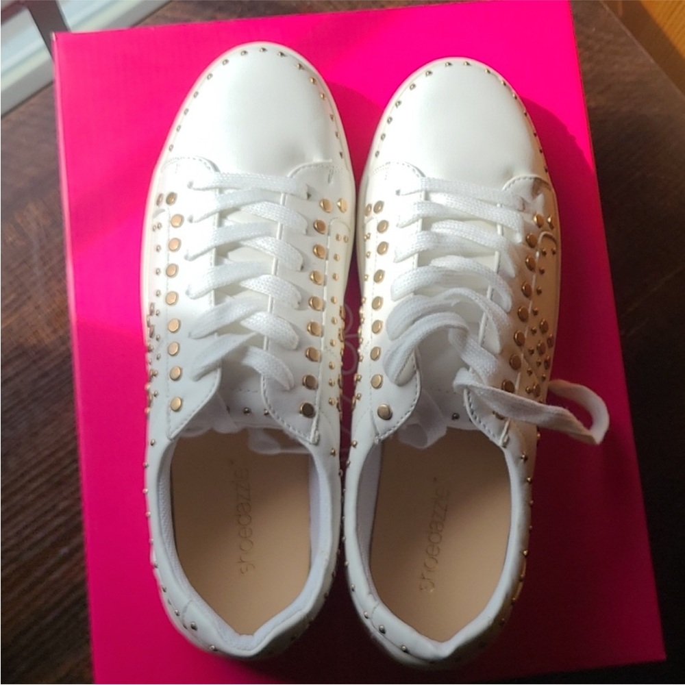 New Shoe Dazzle Studded White Sneakers